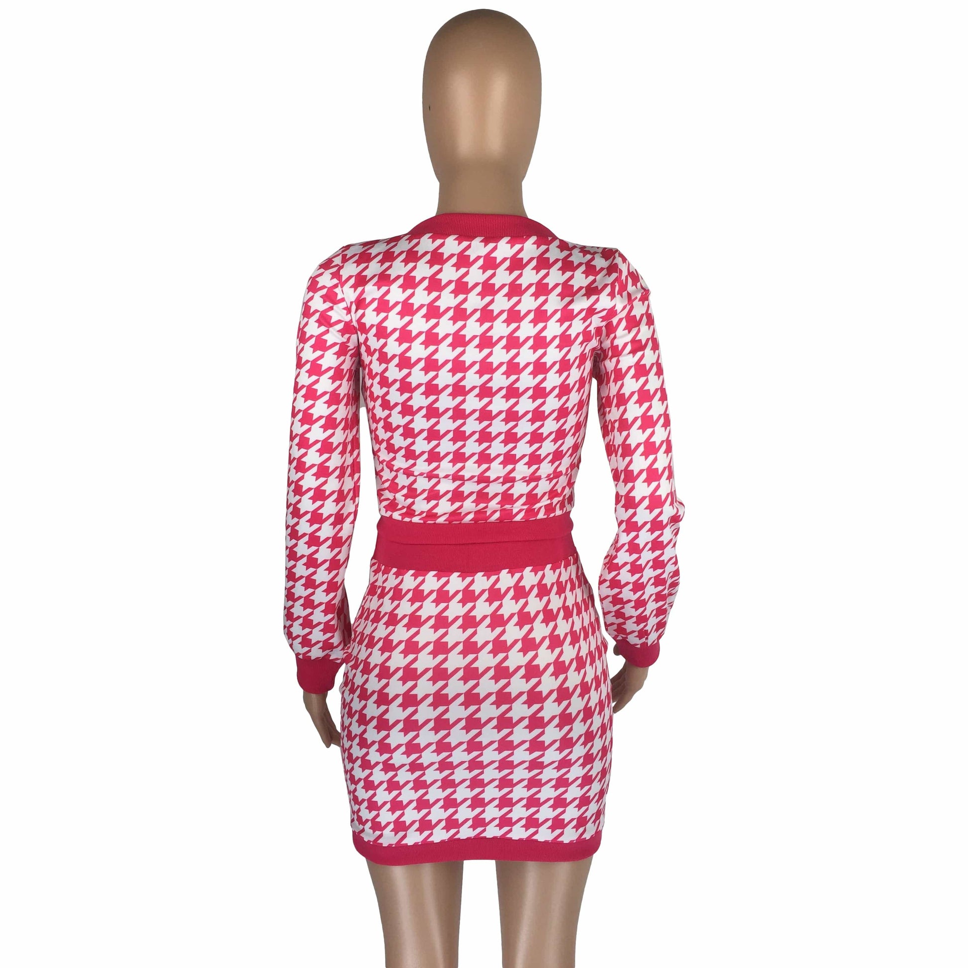 Custom 2022 New Arrival Hounds tooth Print Women's Long Sleeve Two Piece Skirt Set
