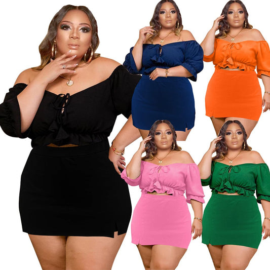 Custom 2022 New Arrival Summer Ladies Two Piece Sets Solid Color Dress Set Casual Skirt Women Clothing Two Piece Skirt Set