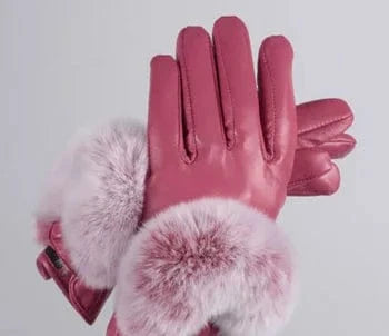 Custom design texting winter women real leather rex rabbit fur gloves