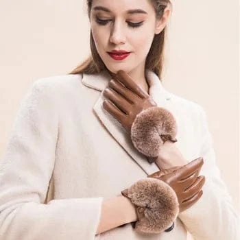 Custom design texting winter women real leather rex rabbit fur gloves