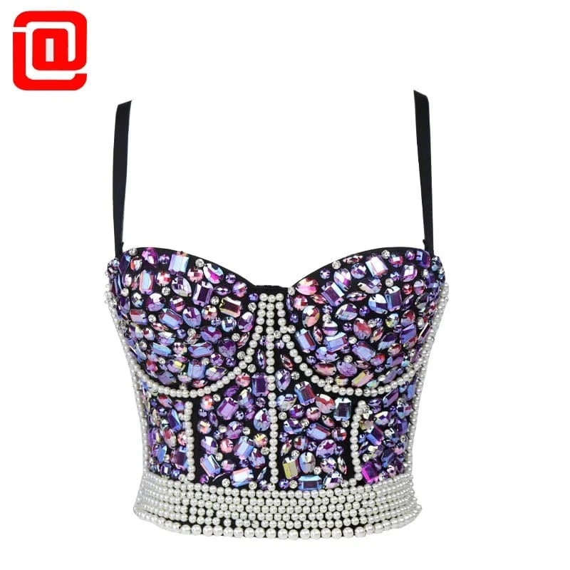Custom Fashion Ladies corsets tops Pink Diamond encrusted Vest style Sling corset for women's