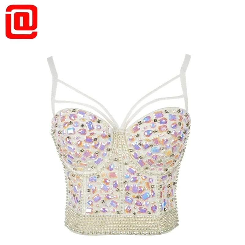 Custom Fashion Ladies corsets tops Pink Diamond encrusted Vest style Sling corset for women's