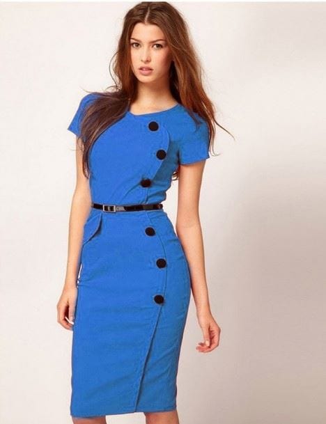 Custom Fashion Women's Formal Elegant Dress With A-line Button Official Pencil Dress Summer Slim Dress Solid Women Fall Kleid