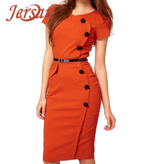 Custom Fashion Women's Formal Elegant Dress With A-line Button Official Pencil Dress Summer Slim Dress Solid Women Fall Kleid
