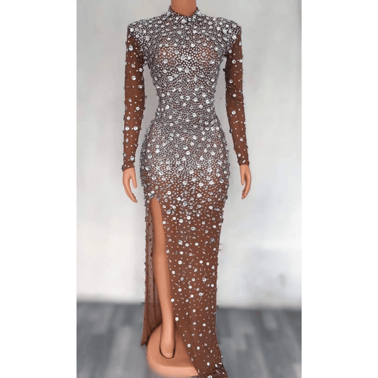 Custom Gowns For Women Evening Dresses Long Sleeve Large Diamond Sequin Dresses Women Lady Elegant Party Evening