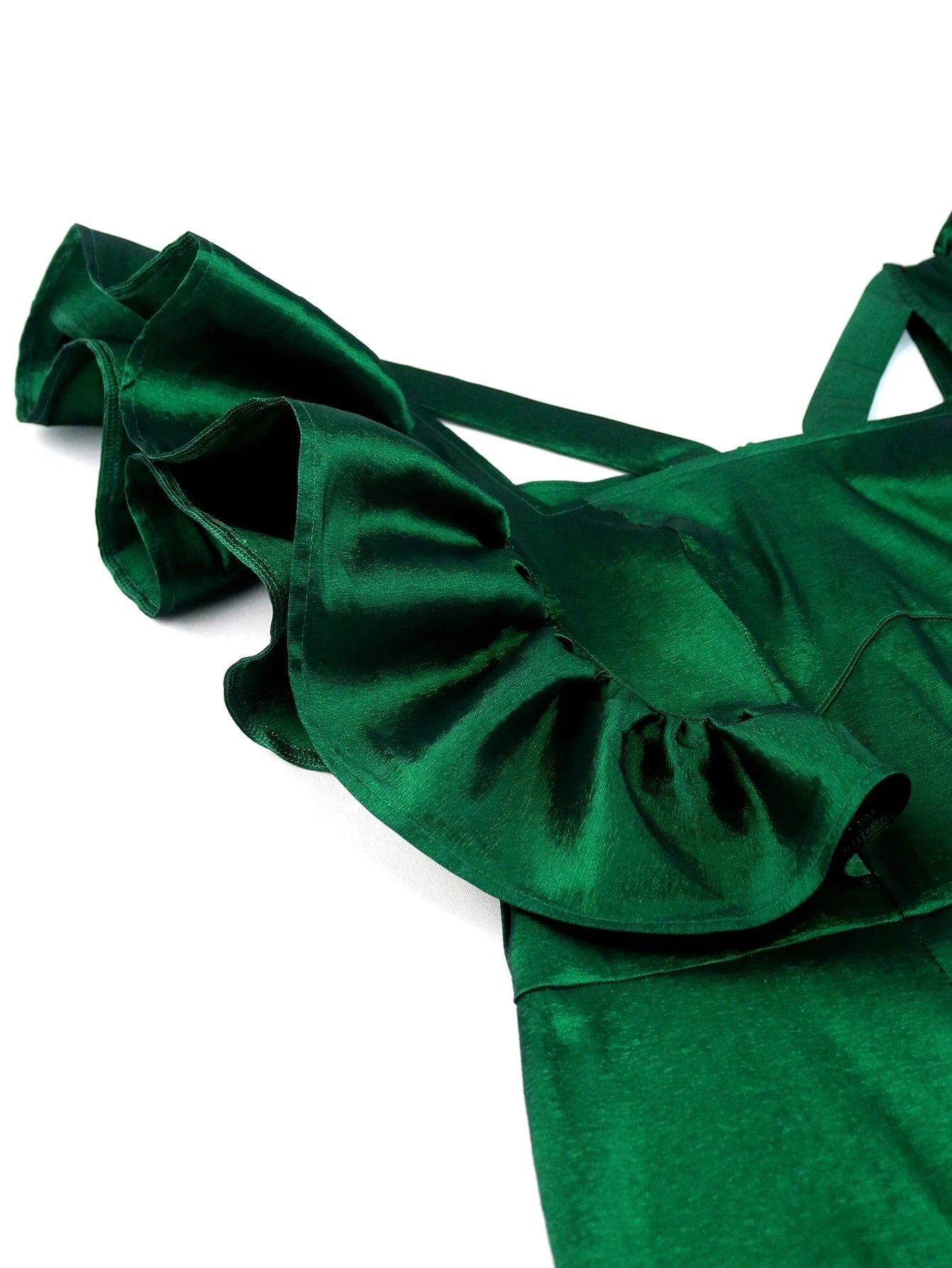 Custom Green Shimmer Cut Out Slim Women Ruffle Christmas Cocktail Dress