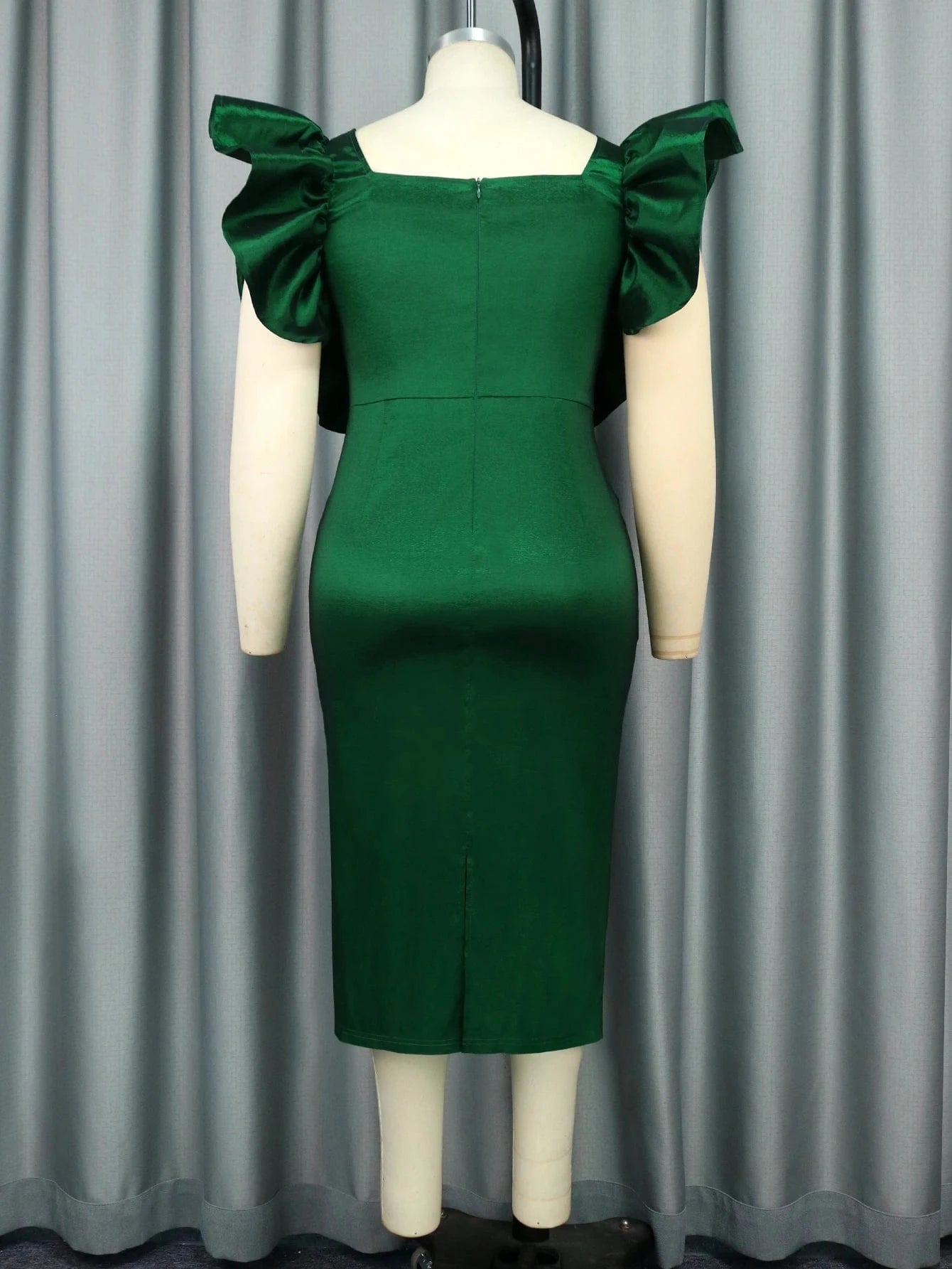 Custom Green Shimmer Cut Out Slim Women Ruffle Christmas Cocktail Dress