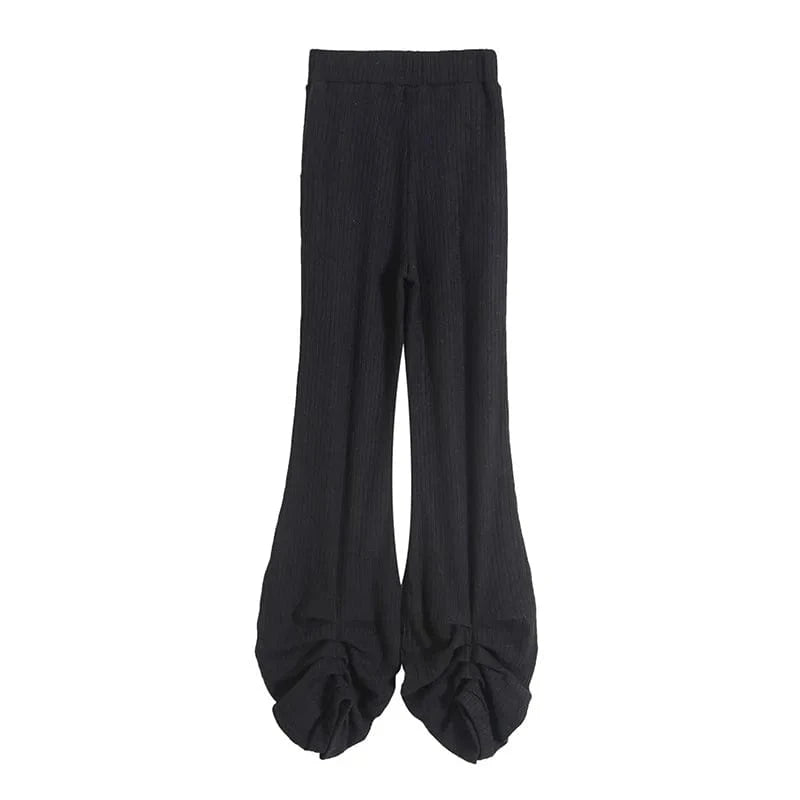 Custom High Quality Women Rib Trousers Office Slim Pile Up Flared Pants Elastic Waistband Female Trousers Women Joggers Pants