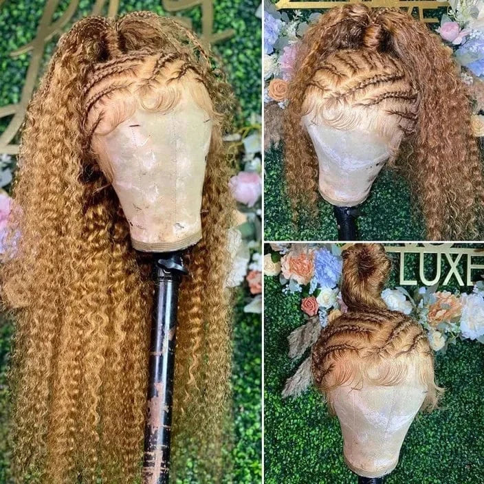 Custom kinky curly brown wig cuticle aligned human hair afro kinky curly lace frontal ombre brown hair wig for women