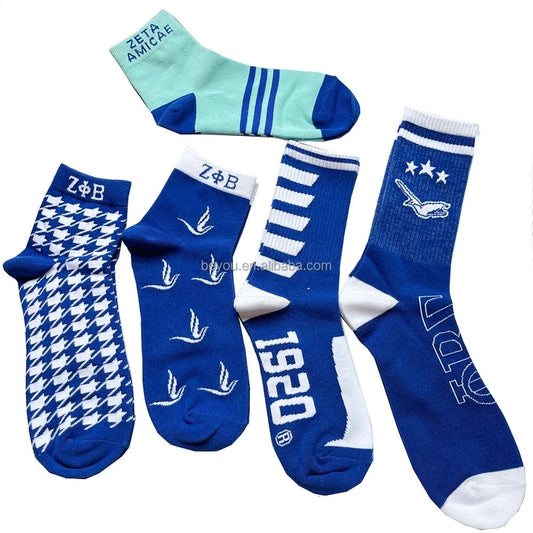 Custom Letter Logo Organization Different Pattern Sorority Personalized Versatile ZOB Cotton Sock Zeta Phi Beta Dove 1920 Socks