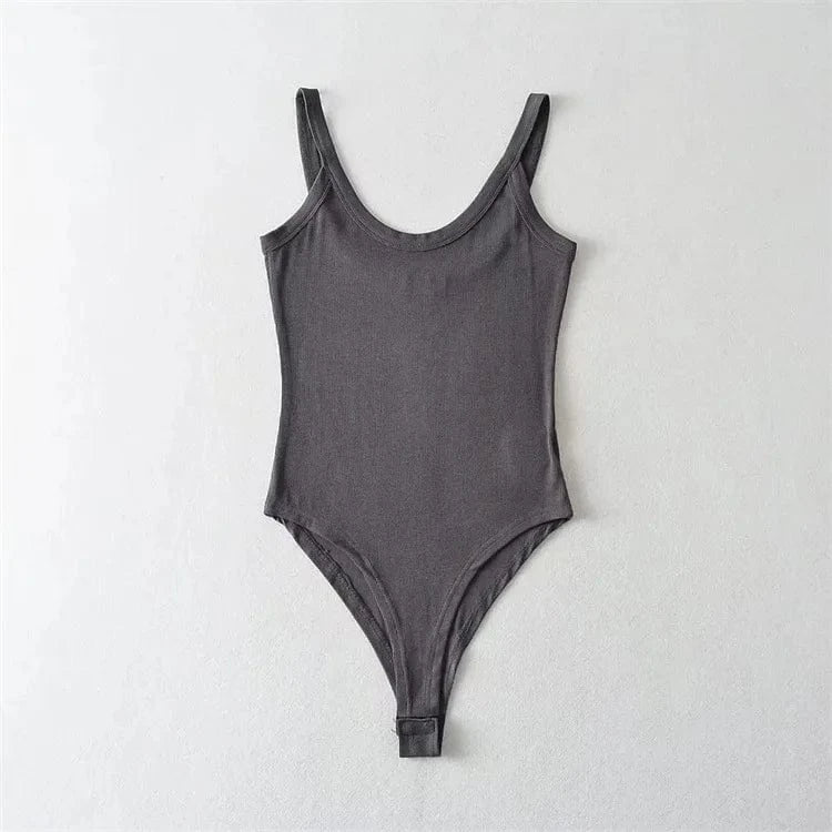 Custom Logo Bodysuit Top Women's Casual Workout Bodysuits for Women Solid Sleeveless Ribbed Knit Bodysuit