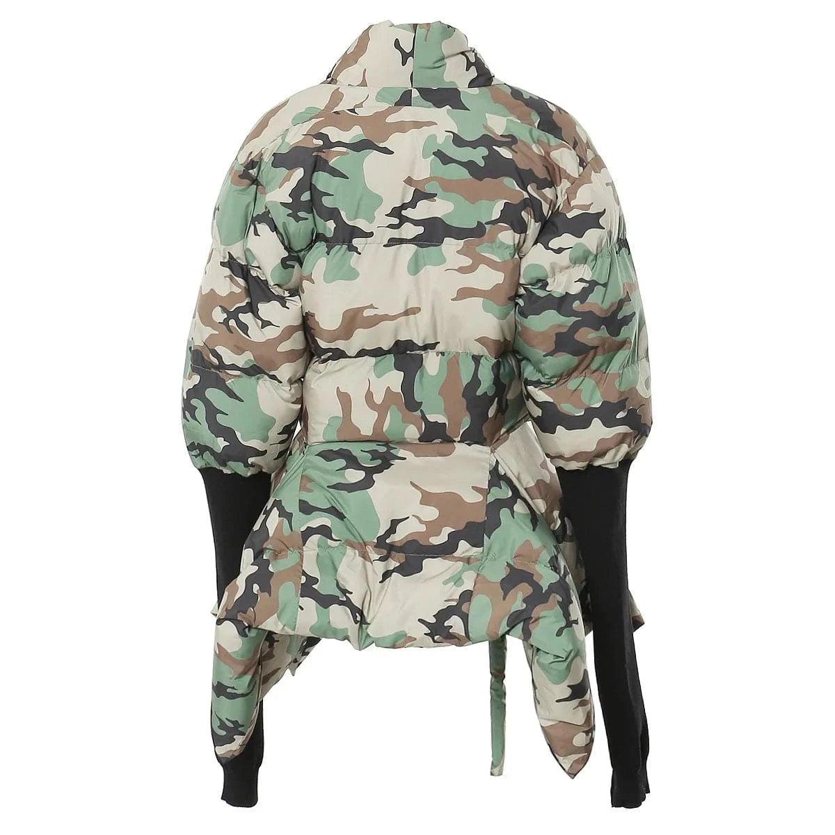 Custom Logo Camouflage Asymmetrical Bubble Jacket Women Winter Clothes Thick Warm Long Sleeve Bow Cotton Down Coat