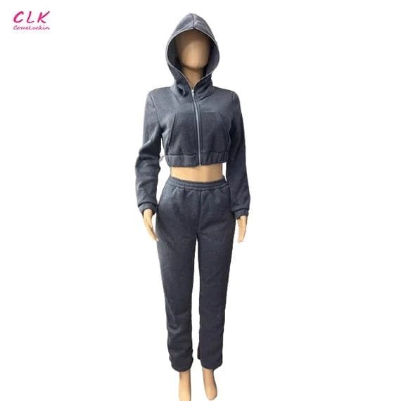 Custom Logo New Fall Sweatshirt Sets For Women Two Pieces Women's Jogger Sweatsuits Zipper Crop Hoodies And Trousers Set