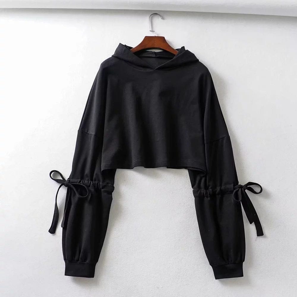 Custom logo no minimum extra Long sleeve bow tie 100 cotton loose fit sweaters crop tops hoodie sweatshirt