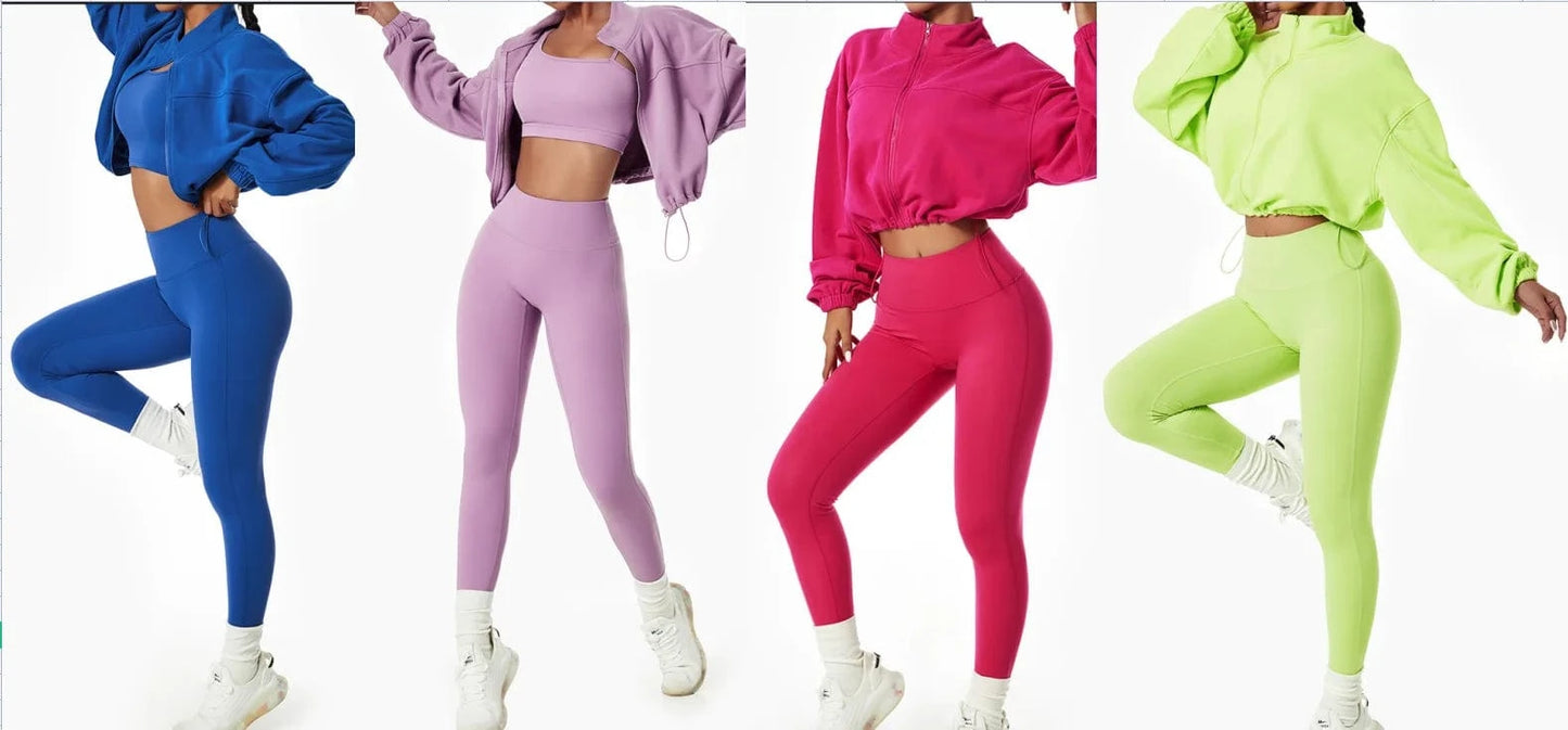 Custom Logo Recyle yoga two piece pant set women Sportswear  Zip Up Jacket and High Waist Legging Activewear yoga Set