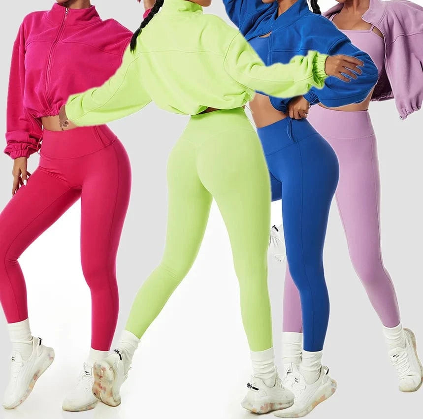 Custom Logo Recyle yoga two piece pant set women Sportswear  Zip Up Jacket and High Waist Legging Activewear yoga Set