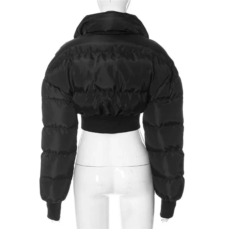 Custom Logo Solid Turtleneck Long Sleeve Zip Up Warm Cotton Y2k Sexy Crop Jacket Coat Winter Gothic Clothes