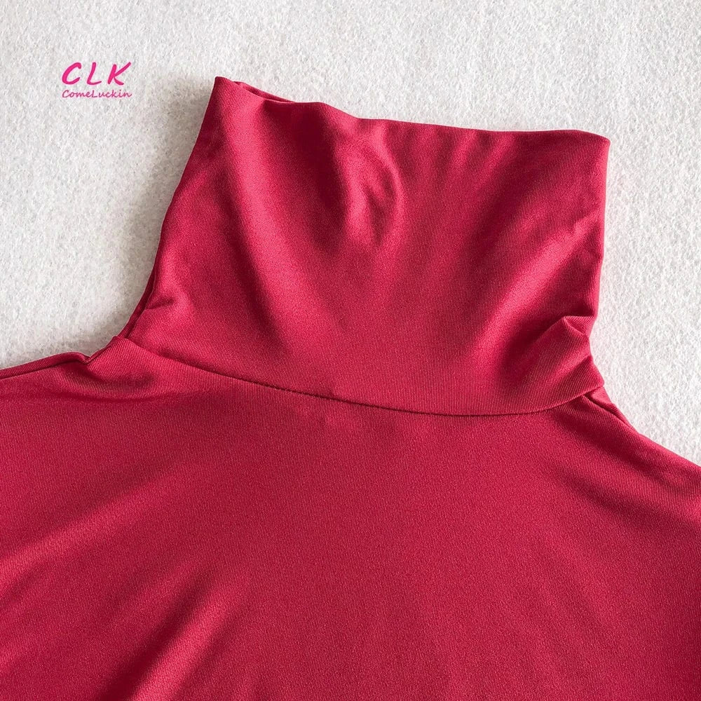 Custom Logo Spring Clothes Knit Long Sleeve Bodysuit Women Turtleneck Solid Color Bodycon Female Women's Jumpsuits Playsuits