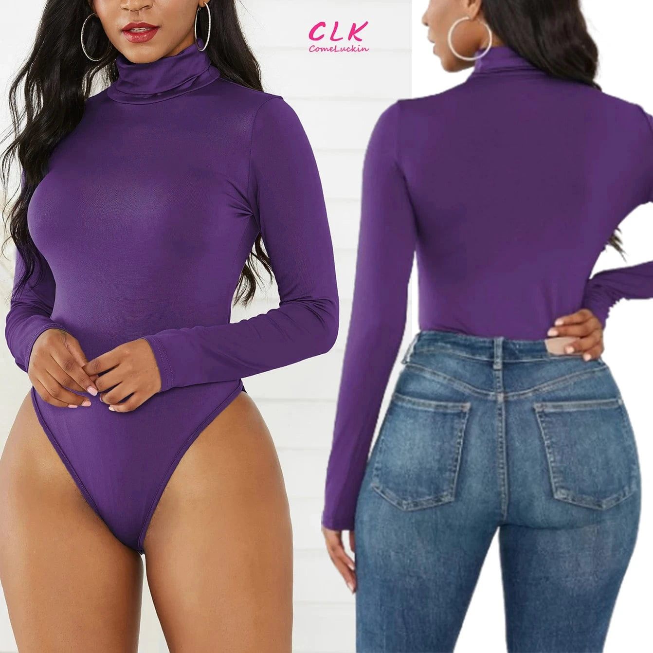 Custom Logo Spring Clothes Knit Long Sleeve Bodysuit Women Turtleneck Solid Color Bodycon Female Women's Jumpsuits Playsuits