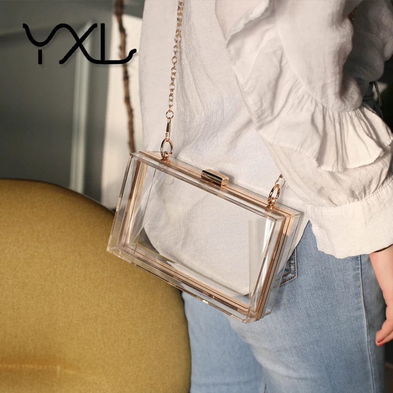 Custom logo stylish clear acrylic crossbody box bag white acrylic clutch