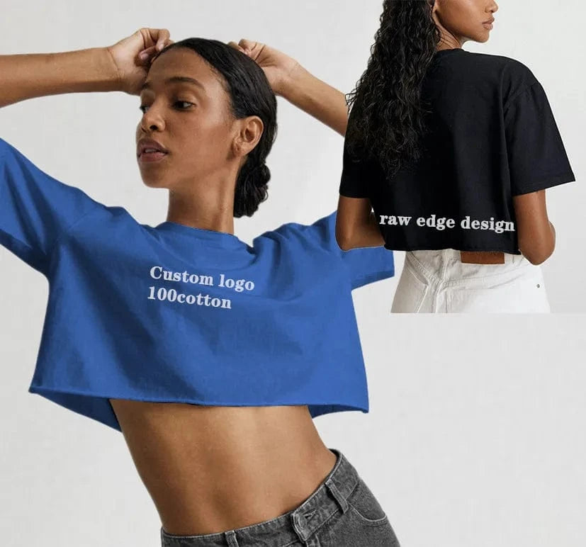 Custom logo Wholesale Cotton Crew Neck Short Sleeve Oversize Loose Fit Athletic Women's Blank Crop Top T shirt