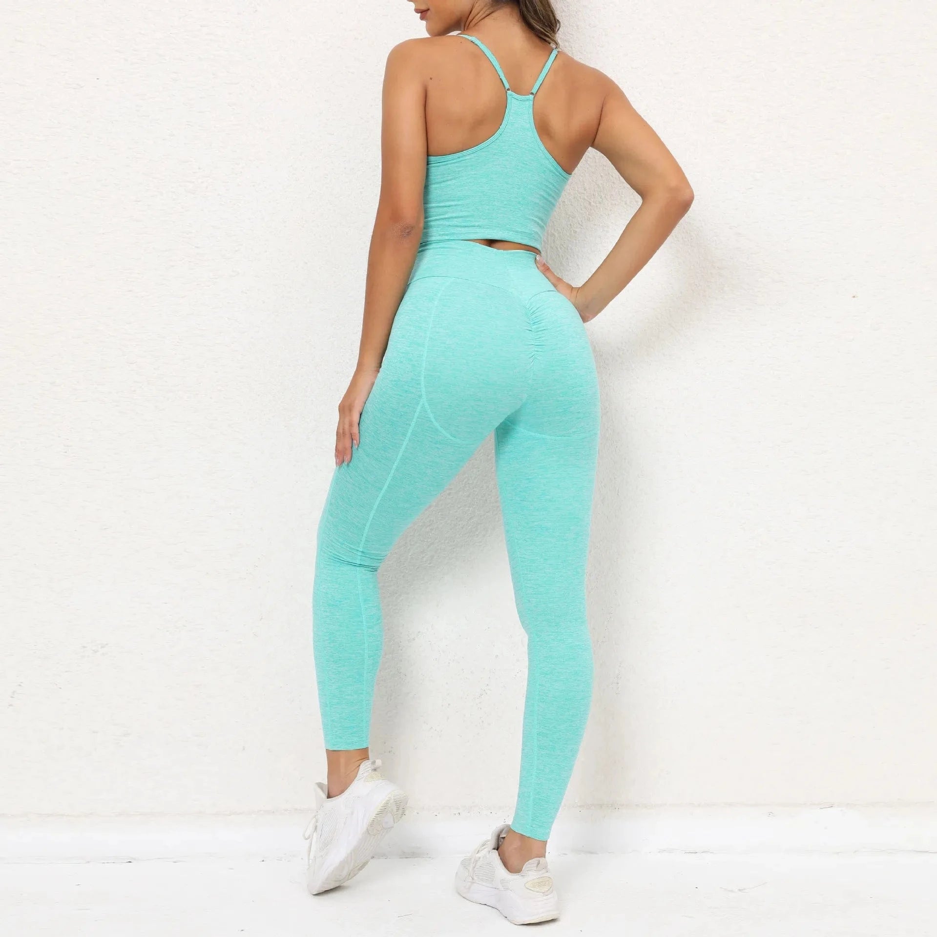 Custom Logo Women two pieces set Sportswear Crop top padded High Waist Leggings Suit Active Wear Athletic Gym Fitness Yoga Sets