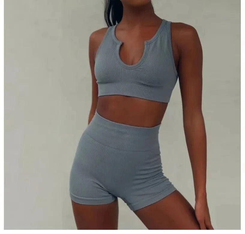 Custom New Solid Color Fashion Two Piece Women Clothing Sexy Yoga Sport Bra Leggings Set Gym Wear Women