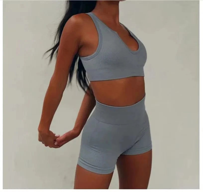 Custom New Solid Color Fashion Two Piece Women Clothing Sexy Yoga Sport Bra Leggings Set Gym Wear Women