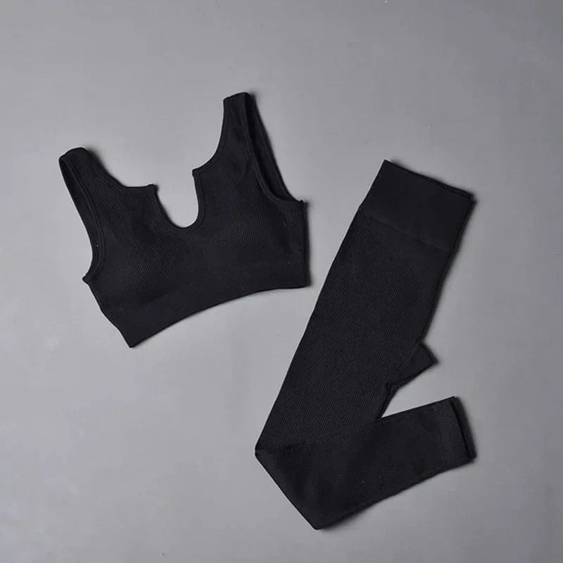 Custom New Solid Color Fashion Two Piece Women Clothing Sexy Yoga Sport Bra Leggings Set Gym Wear Women