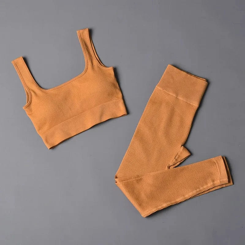 Custom New Solid Color Fashion Two Piece Women Clothing Sexy Yoga Sport Bra Leggings Set Gym Wear Women