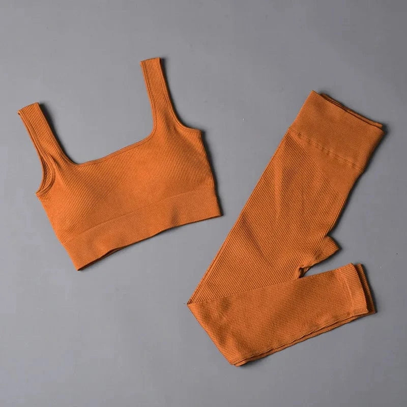 Custom New Solid Color Fashion Two Piece Women Clothing Sexy Yoga Sport Bra Leggings Set Gym Wear Women