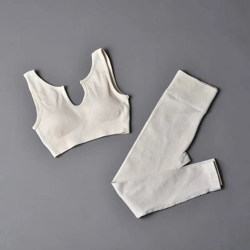 Custom New Solid Color Fashion Two Piece Women Clothing Sexy Yoga Sport Bra Leggings Set Gym Wear Women