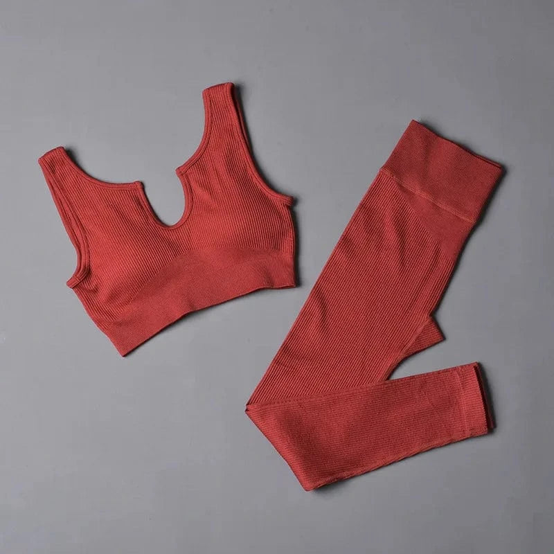 Custom New Solid Color Fashion Two Piece Women Clothing Sexy Yoga Sport Bra Leggings Set Gym Wear Women