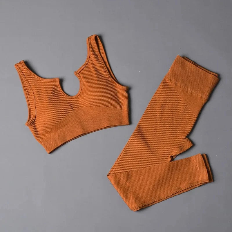 Custom New Solid Color Fashion Two Piece Women Clothing Sexy Yoga Sport Bra Leggings Set Gym Wear Women