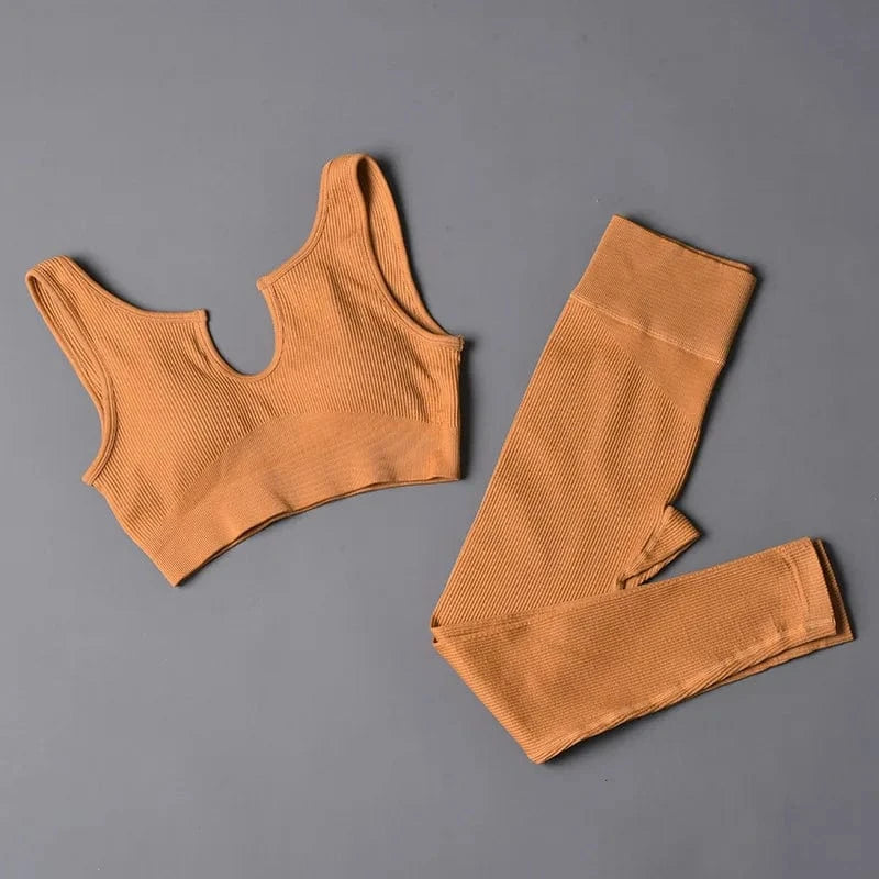 Custom New Solid Color Fashion Two Piece Women Clothing Sexy Yoga Sport Bra Leggings Set Gym Wear Women