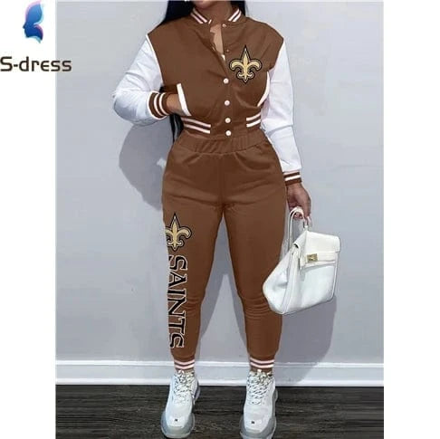 Custom  plus size women's sets sport botton baseball uniforms sweatsuit ladies jacket and pants women two piece set