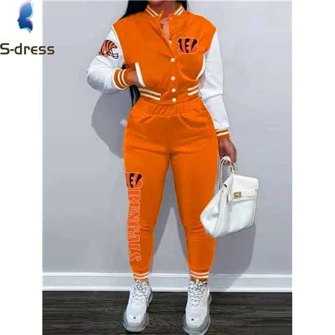 Custom  plus size women's sets sport botton baseball uniforms sweatsuit ladies jacket and pants women two piece set