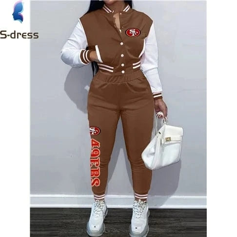 Custom  plus size women's sets sport botton baseball uniforms sweatsuit ladies jacket and pants women two piece set