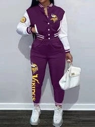 Custom  plus size women's sets sport botton baseball uniforms sweatsuit ladies jacket and pants women two piece set