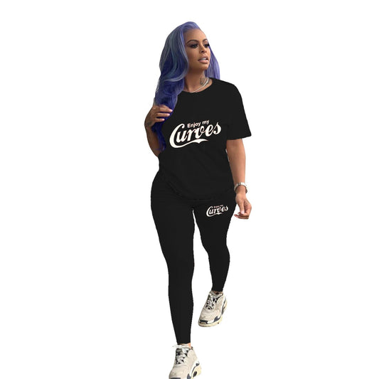 Custom Short Sleeve T Shirt Biker Shorts Set Workout Solid Color Women Summer Two Piece Outfits Set