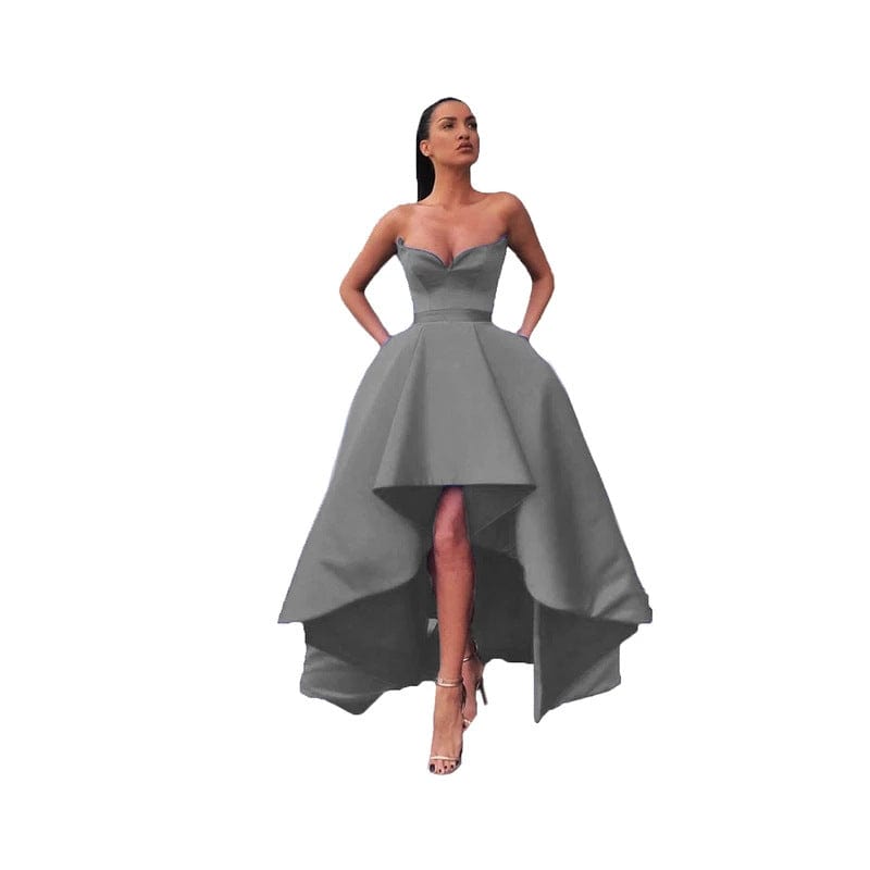 Custom Size / 6 / Floor Length S4154F   2022 new high quality Tube Top Puffy Front Short Back Long Satin Waist Party elegant evening dress