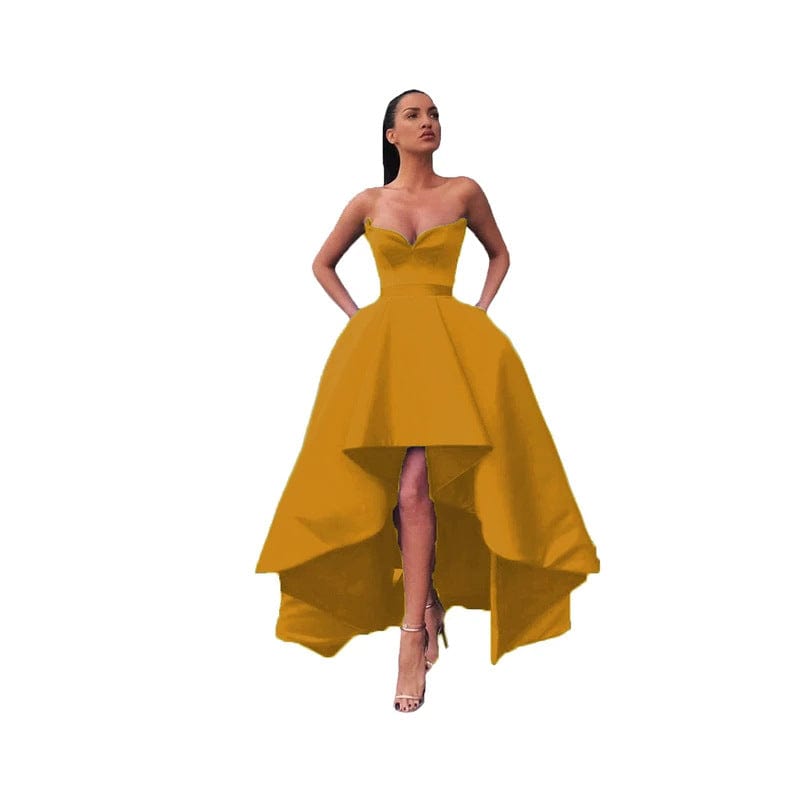 Custom Size / 9 / Floor Length S4154F   2022 new high quality Tube Top Puffy Front Short Back Long Satin Waist Party elegant evening dress