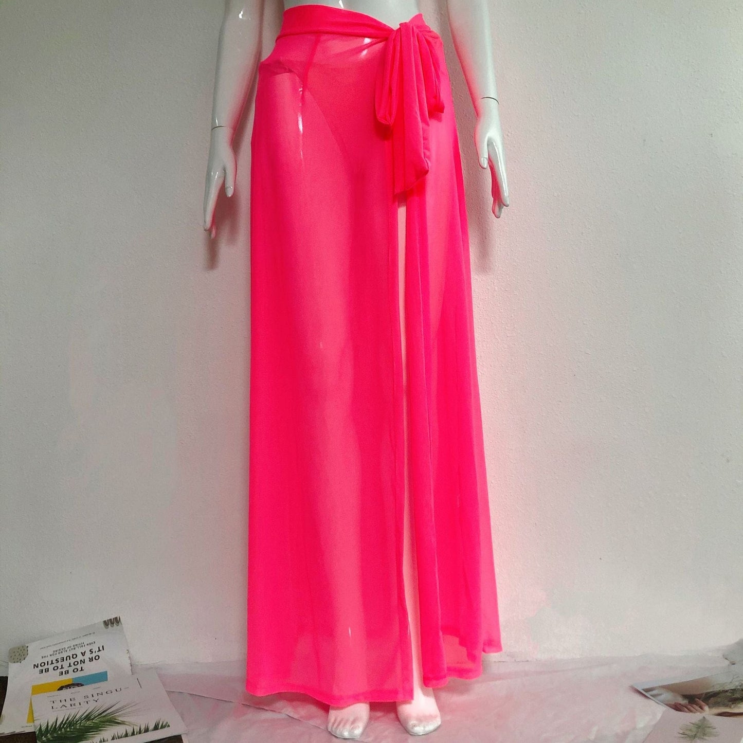 Custom Size / Pink OEM Factory Wholesale Accept Custom Solid Color Lace Women's Smock Beach Cover Up Long Skirt  Bikini Swimwear