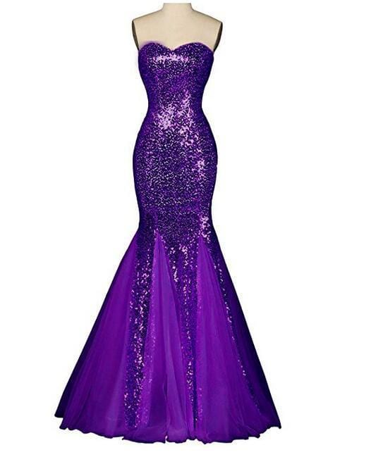 Custom Size / Purple / Floor Length S4280F     New Tube Top Backless Fishtail Long Sequined Mesh  Banquet ball gowns for women evening dresses