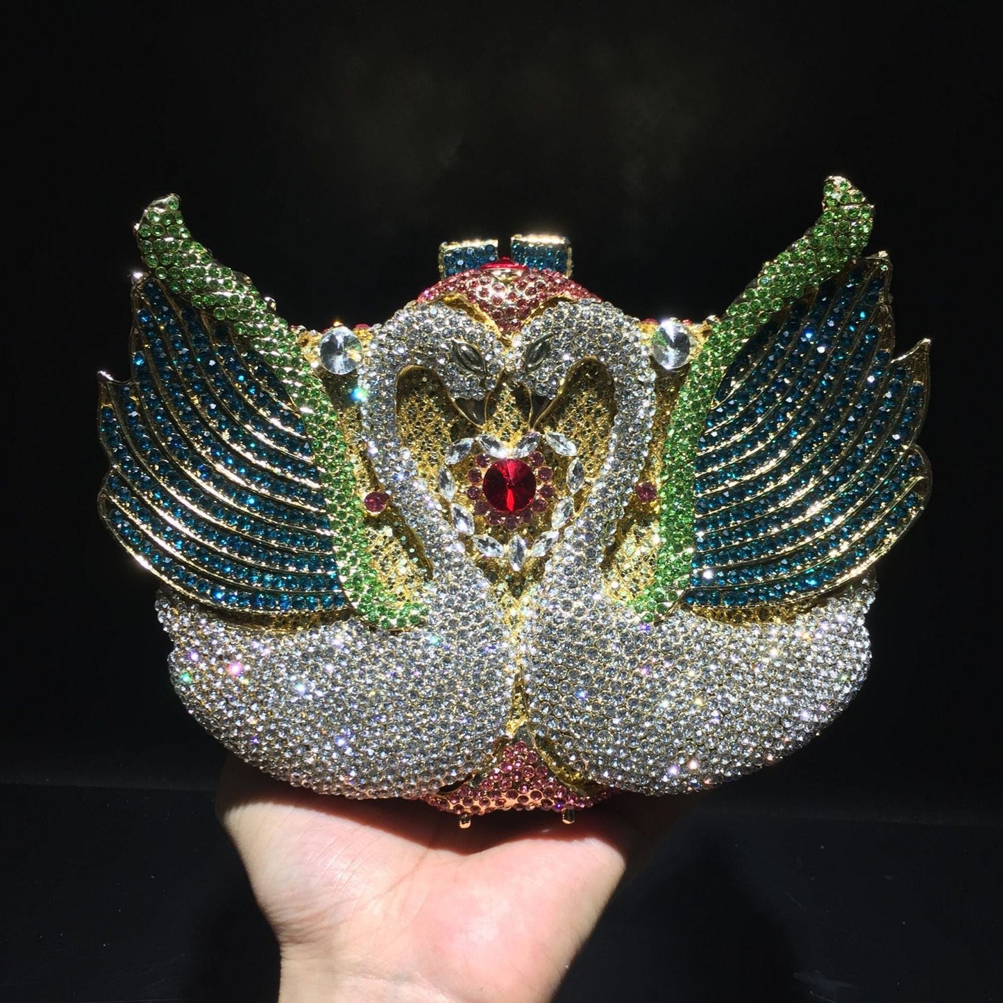 Custom Women bling diamond party skull handbag hand rhinestone Pumpkin ice cream clutch Butterfly owl Swan  purse evening bags