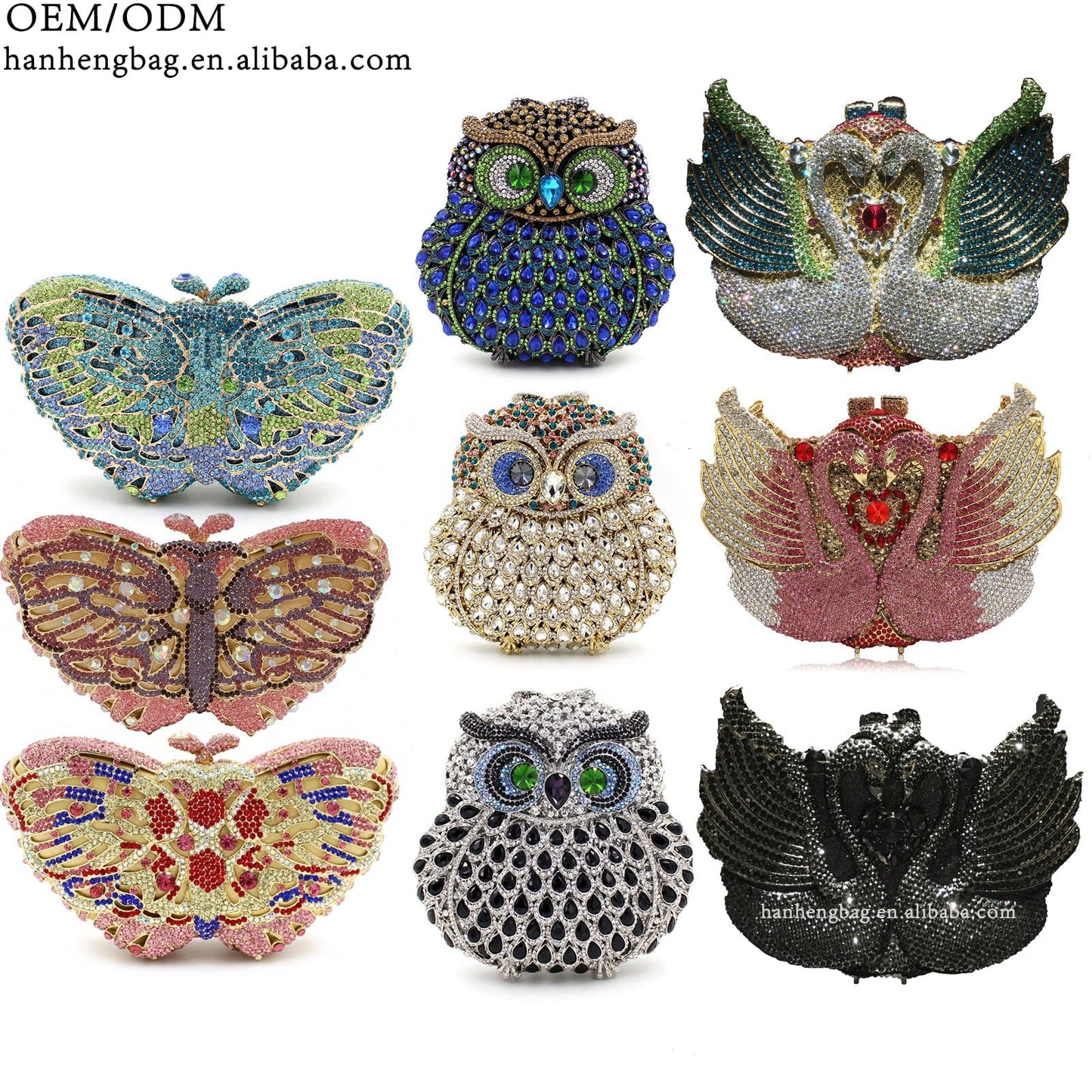 Custom Women bling diamond party skull handbag hand rhinestone Pumpkin ice cream clutch Butterfly owl Swan  purse evening bags