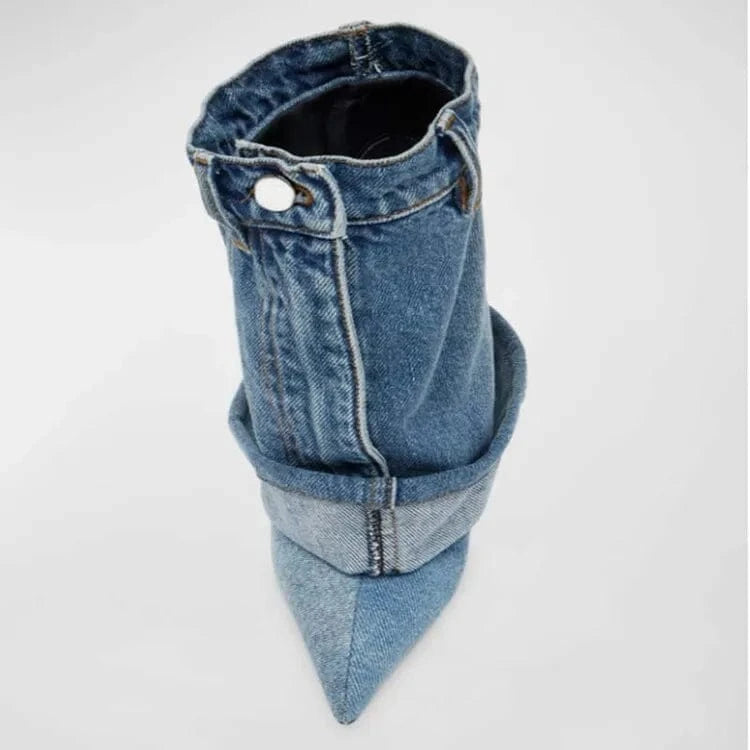 Custom Women Mid Calf Boot Pointed Toe Botas Dama Female Shoes Denim Cowgirl New Denim Boots for Ladies