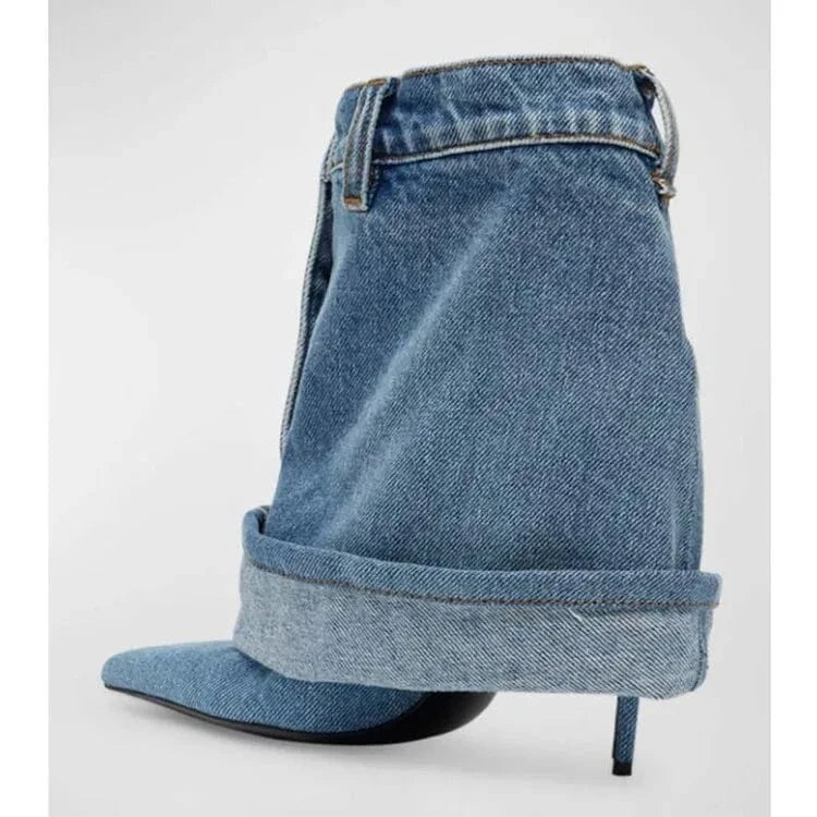 Custom Women Mid Calf Boot Pointed Toe Botas Dama Female Shoes Denim Cowgirl New Denim Boots for Ladies