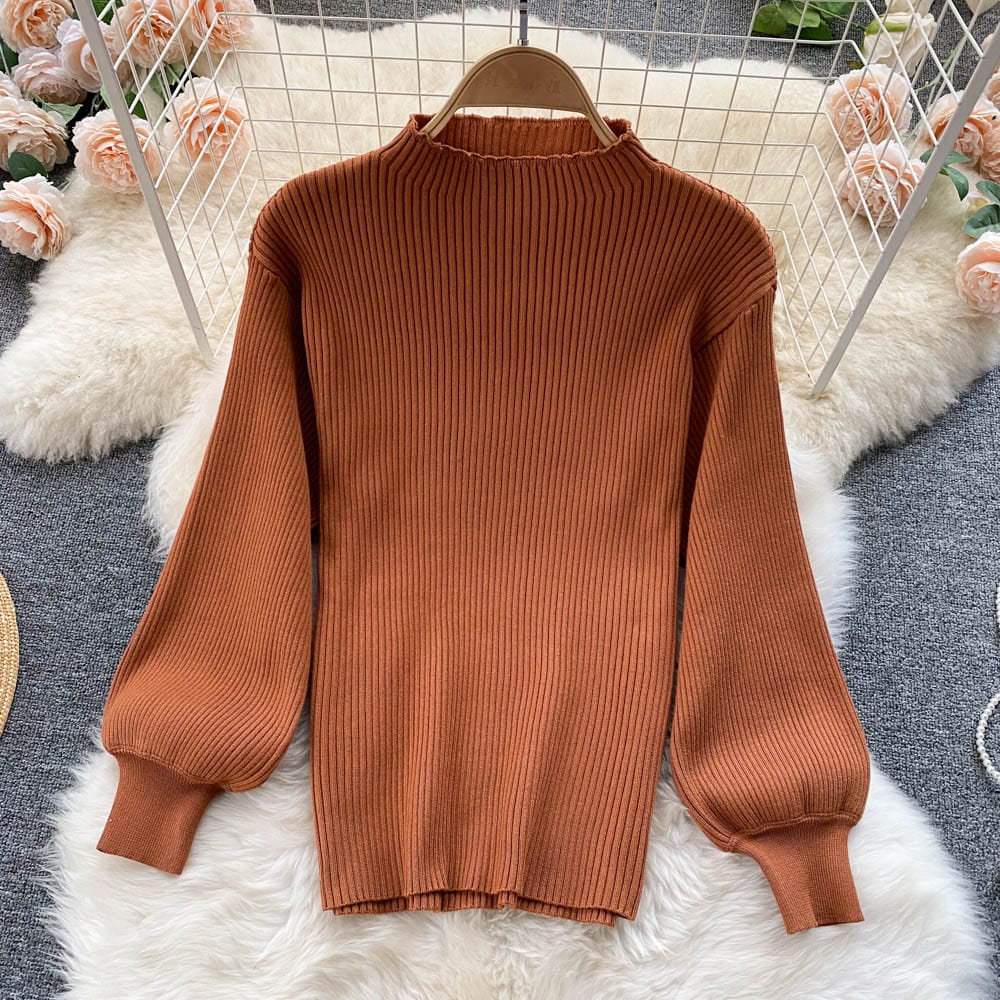 Custom Women's Autumn Winter ANSZKTN Knitted Wool Brown Blouse And Short Winter Brown Skirt Two Pieces