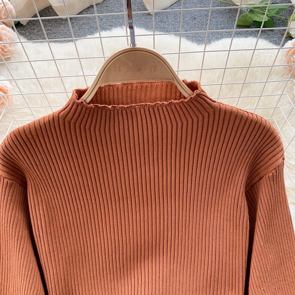 Custom Women's Autumn Winter ANSZKTN Knitted Wool Brown Blouse And Short Winter Brown Skirt Two Pieces